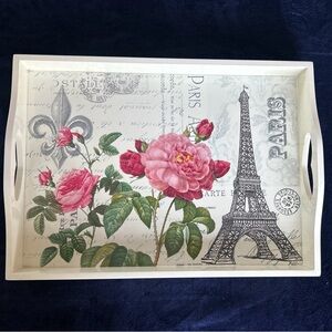 Melamine Serving Tray Paris & Rose Print, 18'x13"x2", Pre-Owned